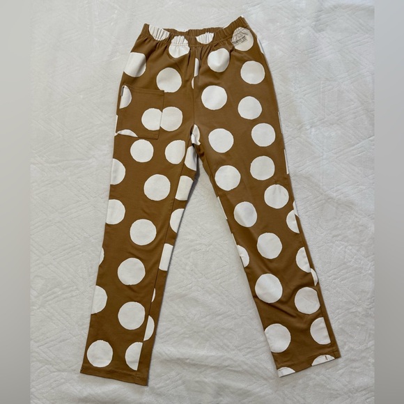 Sou Sou Pants - Sou Sou Pants Size M Brown Polka Dots Straight Leg Elastic Waist Japan Modern